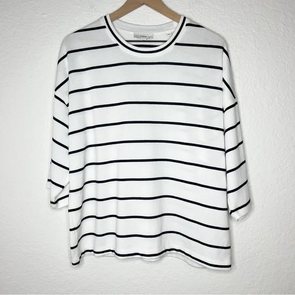 Vince Striped Wide Sleeve T-Shirt White Black Casual Soft Stretch size XL - Picture 4 of 8